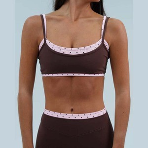 Custom Logo Women Y2K Sports Wear Square Neckline Contrast Fixed Straps Gym Top Contrast Layered High Stretch Sculpting Yoga Bra