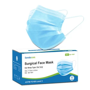 Extra Soft ASTM F2100 L1-L3 Standard Disposable Medical Face Mask for Adults 3 Layer Protection with Breathable Earloop