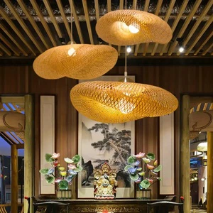 Handmade Natural Woven Lamp Japanese Restaurant Decorative Lighting Wooden Bamboo Chandeliers Creative Rattan Pendant Light