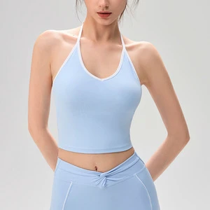 Halter Neck Lightweight Breathable Summer Sports Bra Quick Dry Yoga Top with Back Shaping for Pilates/Running