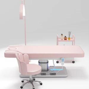 Newest Professional Luxury Leather Base Electric 4 Motor Eyelash Facial SPA LED Light Beauty Tattoo Bed Salon Furniture
