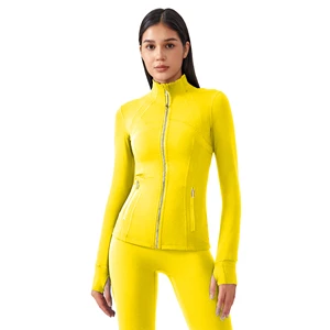 Custom Plus Size Women's Sportswear Suit Solid Front Breathable Quick Dry Lightweight Yellow Gym Fitness Yoga Set Zipper Jacket
