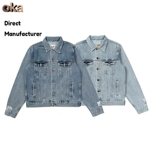 Wholesale 100% Cotton Male Blank Jeans Jacket Suppliers Plain Loose Coat Washed Vintage Embroidered Custom Men's Denim Jacket