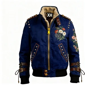 Factory Direct Wholesale 2026 OEM Custom Reversible Denim Bomber Jacket Men's Stand Fleece-Lined Waterproof Winter Streetwear