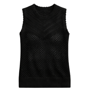 Women’s Crochet Knit Tank Top Sleeveless Mesh Textured Summer Casual Lightweight Breathable Elegant Layering Blouse Top