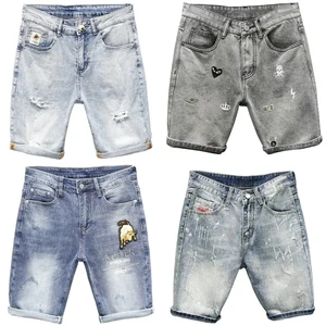 Wholesale Cheap Price Summer Men's Latest Design Grey Washed Denim Shorts Loose Fit Straight Jeans