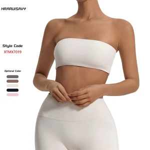 No Slip Strapless Sports Bra for Women Secure Fit Bandeau with Removable Pads Gym Yoga Workout Top