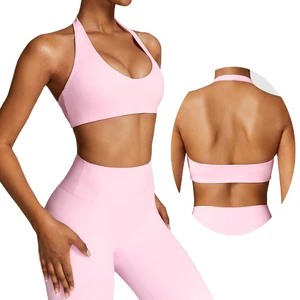 High Impact Comfort Fitness Hollow Active Wear Sexy Back Custom Logo Yoga Gym Workout Top Halter Sports Running Bra for Women
