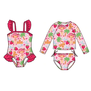 Custom Summer Kids Girls 2 Piece Rash Guard Swimsuit Set Toddler Baby Girls Rash Guard Shorts Bathing Suit Swimwear Bikini Set