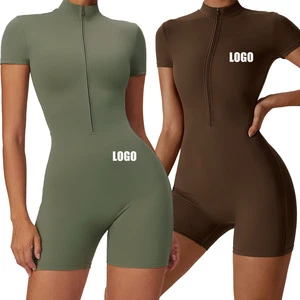 Sports Jumpsuit Women Short Fitness Overalls With Pad Workout Clothes for Female Gym Sets Half Zip Women Outfits Sportswear