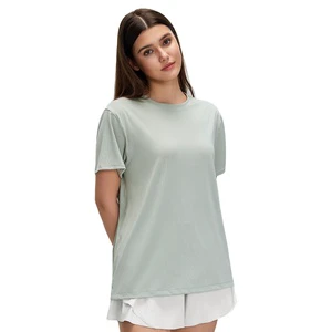 Women's Fashion Simple Loose-Fit Breathable for Yoga Top with Crew Neck Short Sleeves Solid Color for Yoga & Fitness