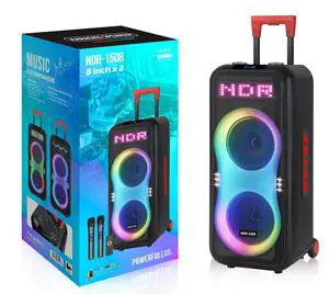 NDR2*8 Inch Outdoor Party DJ Active Speaker RGB LED Lighting Wireless Mic Woofer 50W Output Power HiFi Musical Trolley Accessory