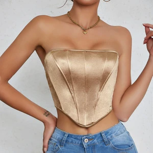 Customized Vintage Bow Strapless Rhombic Navel Backless CAMIS Wrapped Chest Short Small Tank Top Dobby Fabric Extra Plus Size