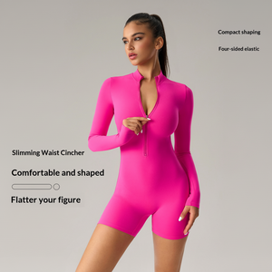 Long Sleeve Half Zip Yoga Jumpsuit With Removable Pads Non See Through Full Body Shaper Unitard Catsuit yoga Wear Sportswear