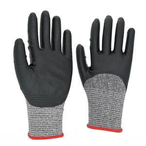 Cut Resistant Gloves 18 Gauge Grey ANSI Cut Level A4 ISO13997 Cut Level D Shell Black Foam Nitrile Half Coating Gloves