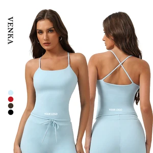 Lightweight Cross Strap Back Square Neck Fitness Vest for Women New Fabric Plus Size Gym Yoga Tank Top Bra Pad Extend Length