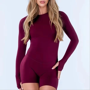 Long Sleeve One Piece Sports Bodysuit Jumpsuit Women Backless Slim Fit Elastic Tummy Control Yoga Gym Jumpsuit Women