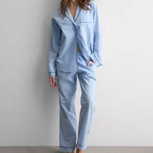 2026 New Trend Notch Collar Women Pajamas Set Soft Comfort Lightweight Long Sleeve Sleepwear Loose Straight Leg