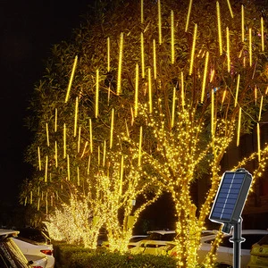 CX Outdoor LED Solar Meteor Shower Warm White Christmas Lights IP44 Rated Dimmable Hanging Tree Yard Decoration Holiday CRI80