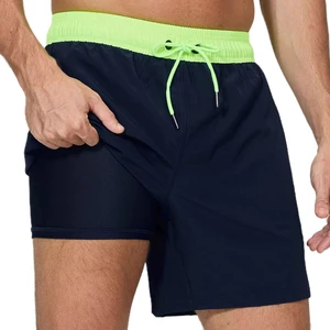Beach Shorts For Mens with Compression Liner 2 in 1 Solid Swimming Trunks Breathable Quick Dry Swim Shorts with Zipper Pockets