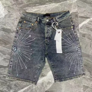Custom Men's Distressed Denim Shorts Vintage Streetwear All-rhinestone Designer Jeans Shorts Rhinestone Denim Jeans Shorts