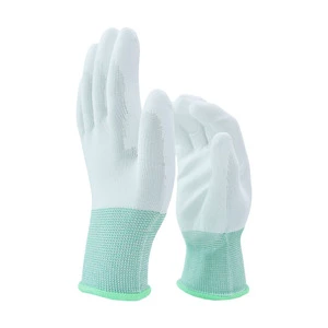 Custom Nylon Liner White PU Coated Elastic Cuff Glove Mechanical Work Gloves PU Coated Safety Gloves