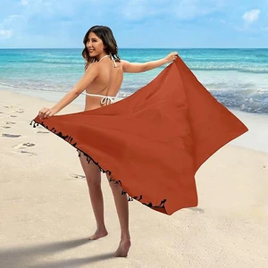 Swimsuit Wrap Swimwear Cover up Sheer Dress Plain Rust Red Solid Color 1 Piece Beach Sarong Coverups for Women