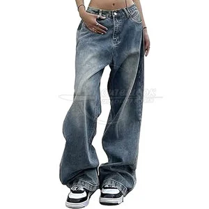 Light Weight Plus Size Wide Leg Jeans Pant For Sale In Adult Size New Design Women Wide Leg Jeans Pant