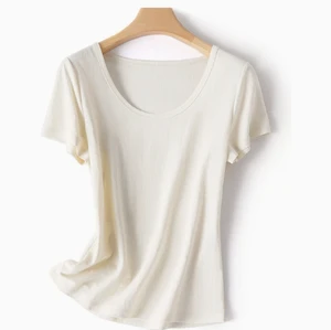 Linen Mix Cotton Female Warm Lightweight Fitting Knitted Crew Neck T Shirt
