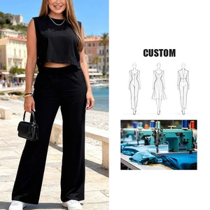 Fashion Casual Solid Knitting One Set Sleeveless Button T-shirt + Pants 2-Piece Loose Fit Summer Suit