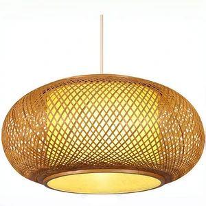 OEM/ODM Wholesale Wabi-Sabi Natural Hand Woven Pendant Light Southeast Asia Style Oval Bamboo Indoor Ceiling Lamp For Restaurant