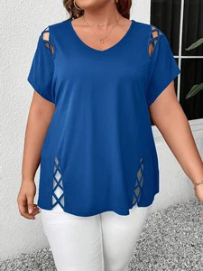 2026 New Summer Plus Size Style Sexy and Elegant V-neck Short Sleeved T-shirt for Women Plus Size Loose Casual Fashion Top