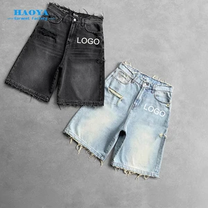 Men's High Street Rip Denim Shorts Breathable Embroidered Straight Pants Baggy Flared Denim Shorts Men Jean Shorts