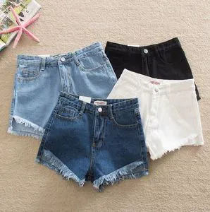 Wholesale New Women Girls Pockets Denim Short Pants Shorts Fashion Summer Raw Edge Unedged Zipper Jeans Casual Shorts