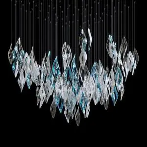 Factory Price Custom Villa Project Luxury LED Modern Glass Chandelier Adjustable Height Pendant Light Remote Control Dimmable