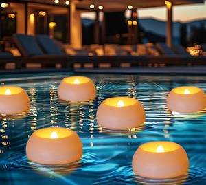 TOOWIN 6cm Diameter Led Floating Wax Waterproof Flameless Light, Romantic Wedding Decoration, Water-Skimming Pool Light