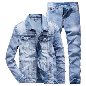 Fashion Hot Selling Casual Men's Denim Suit Custom Fitness Two Piece Set Washed Bicycle Denim Jacket Jeans Eco-Friendly