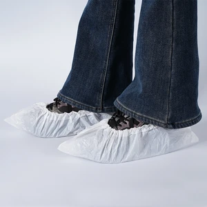 Disposable Strong Wear Resistance Plain Toe White Blue CPE Pull-On Dustproof Waterproof Non-slip Shoe Covers