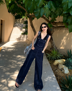 Women Denim Wide Leg Overalls High Waist Loose Fit Casual Jumpsuit Streetwear Bib Pants