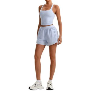 High Elastic Hanging Neck Nylon Plus Size Yoga Tank Top And Shorts Set Workout Clothing Fitnesss Yoga Shorts Set