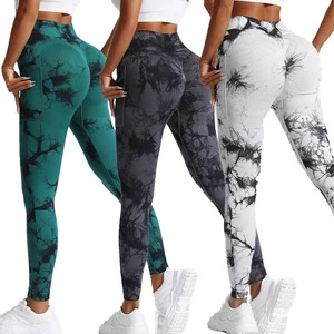 Women Tie Dye Side Pocket Yoga Tights Lady Scrunch Butt Gym Pants Female Abdomen Bound Feet Running Trousers