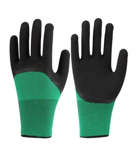 China Factory Wholesale Green Nylon Work Gloves with Foam Latex Coating Semi-Comfortable Protective Safety Gloves