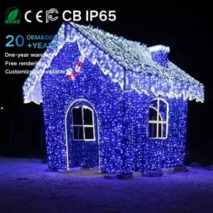 Factory Direct Supply IP67 Waterproof Remote 3D Giant Santa House LED Light for Outdoor Commercial Christmas Landscape Decor