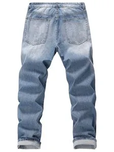 Men's Straight Leg Stonewashed Denim Jeans Mid Waist Regular Fit Cotton Casual Style Spring Wear For Men's Denim Jeans