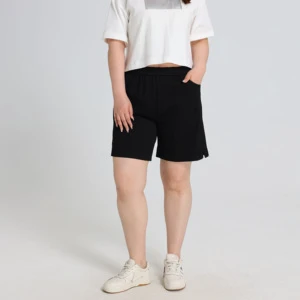 Wholesale Women's Plus Size Summer Bermuda Shorts with High Waist Elastic Waist Loose Fit Breathable Anti-Wrinkle Black