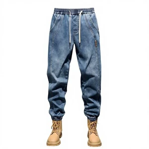 Japanese Style Retro Casual Trendy Brand Men's Jeans Summer Youth Loose Mid Waist Straight-leg Denim Trousers Solid Color