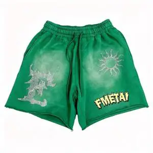 Custom Male Design Summer 100 Cotton Shorts 3d Printed Rhinestone Distressed Shorts Drawstring Baggy Pockets Casual Shorts
