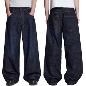 Custom Heavyweight Indigo Blue Baggy Denim Jeans for Men Vintage Loose Straight Long Jean Trousers