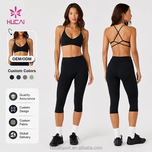 Custom Four Way Stretch Active Top Fitness Workout Gym Scrunch Capri Leggings Two Piece Women Yoga Capri Sets