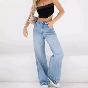 Custom Women Wide-leg Jeans Women's Mid Waist Denim Baggy Jeans Small Drape Women Jeans With High Quality